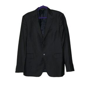 Luciano Barbera 100% Wool Sport Coat Sz EU 54 US 44R Black Pale Grey Lines EUC